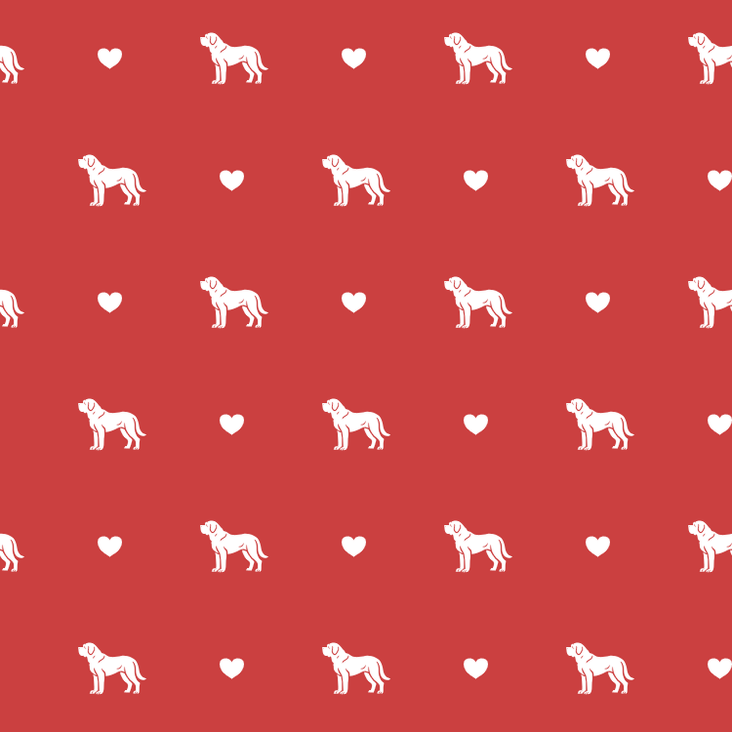 Spanish Mastiff with Hearts on Red Background