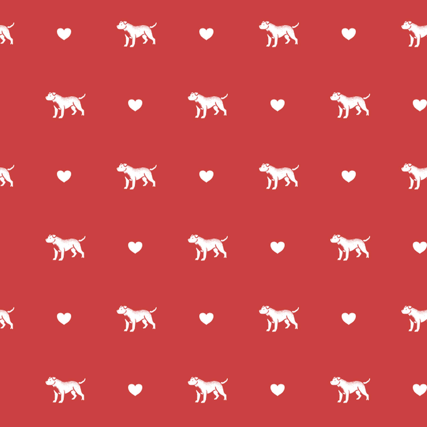 Staffordshire Bull Terrier with Hearts on Red Background