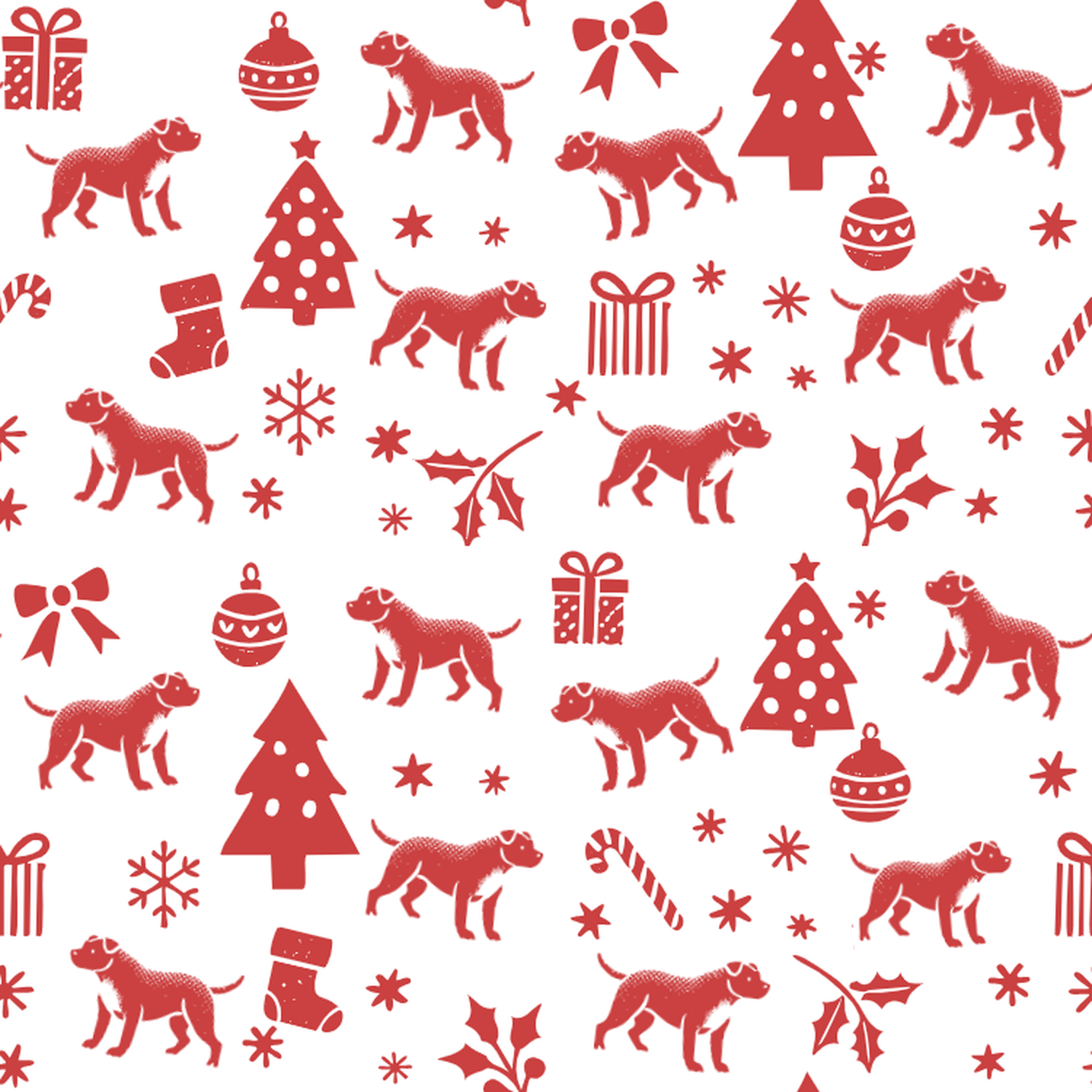 Staffordshire Bull Terrier and Red Christmas Symbols