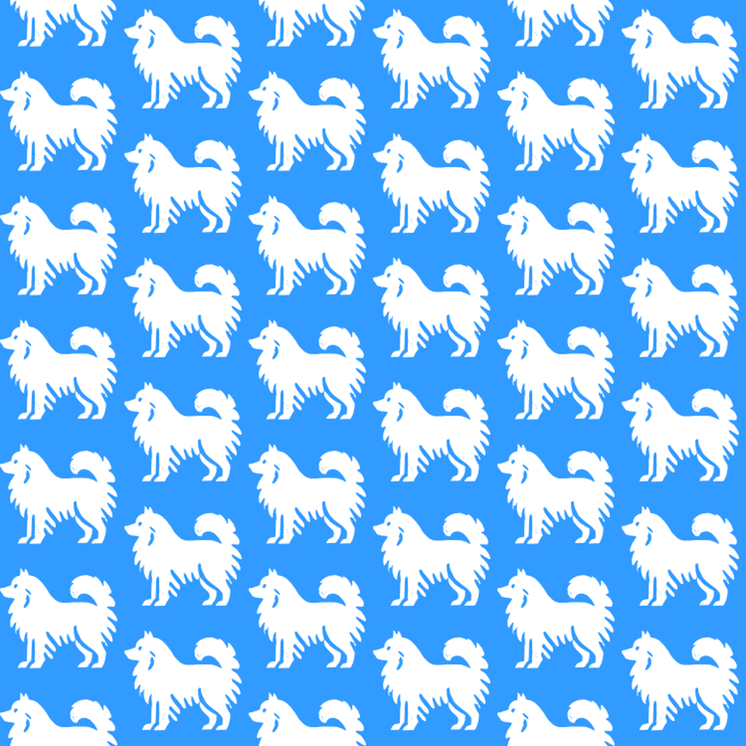 Condensed pattern of Swedish Lapphunds on a blue background