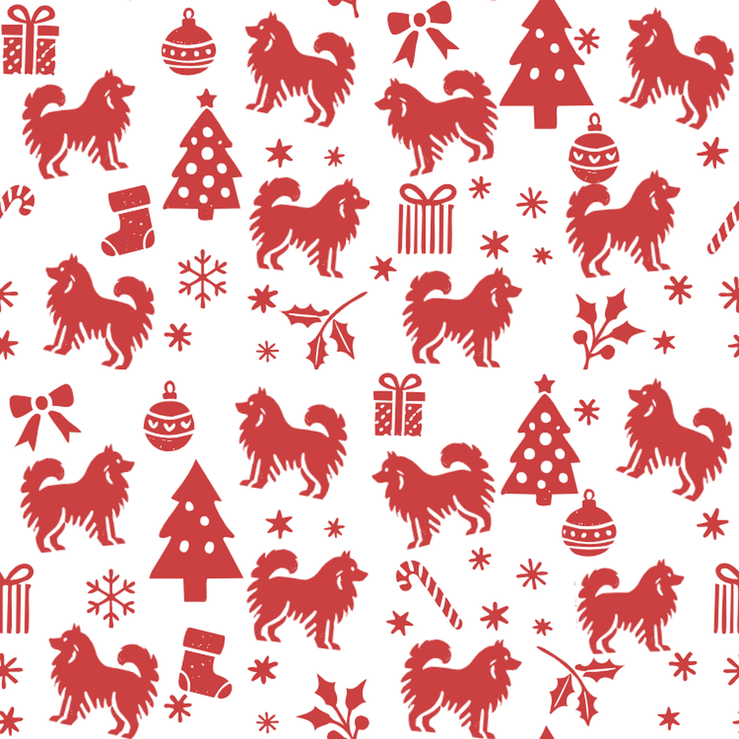 Swedish Lapphund and Red Christmas Symbols