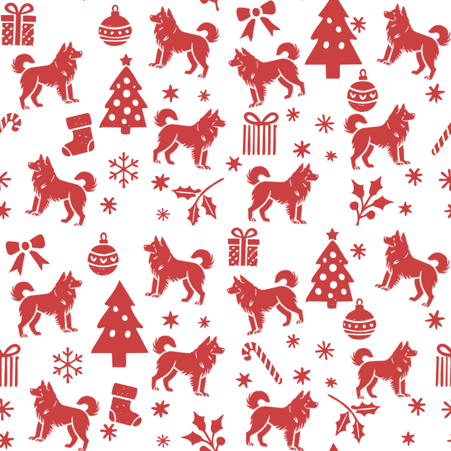 Thai Bangkaew Dog and Red Christmas Symbols