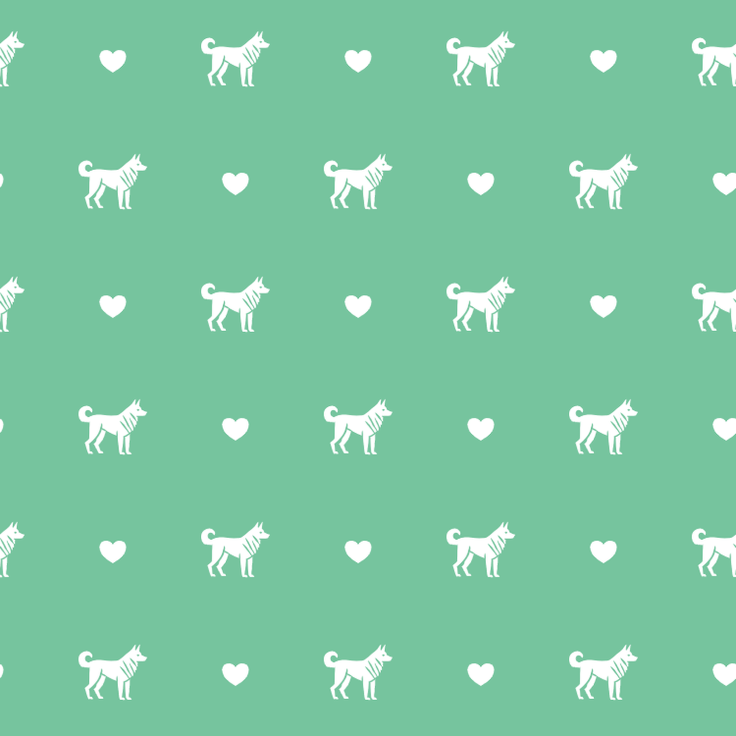 Alaskan Klee Kai with Hearts on a Green Background