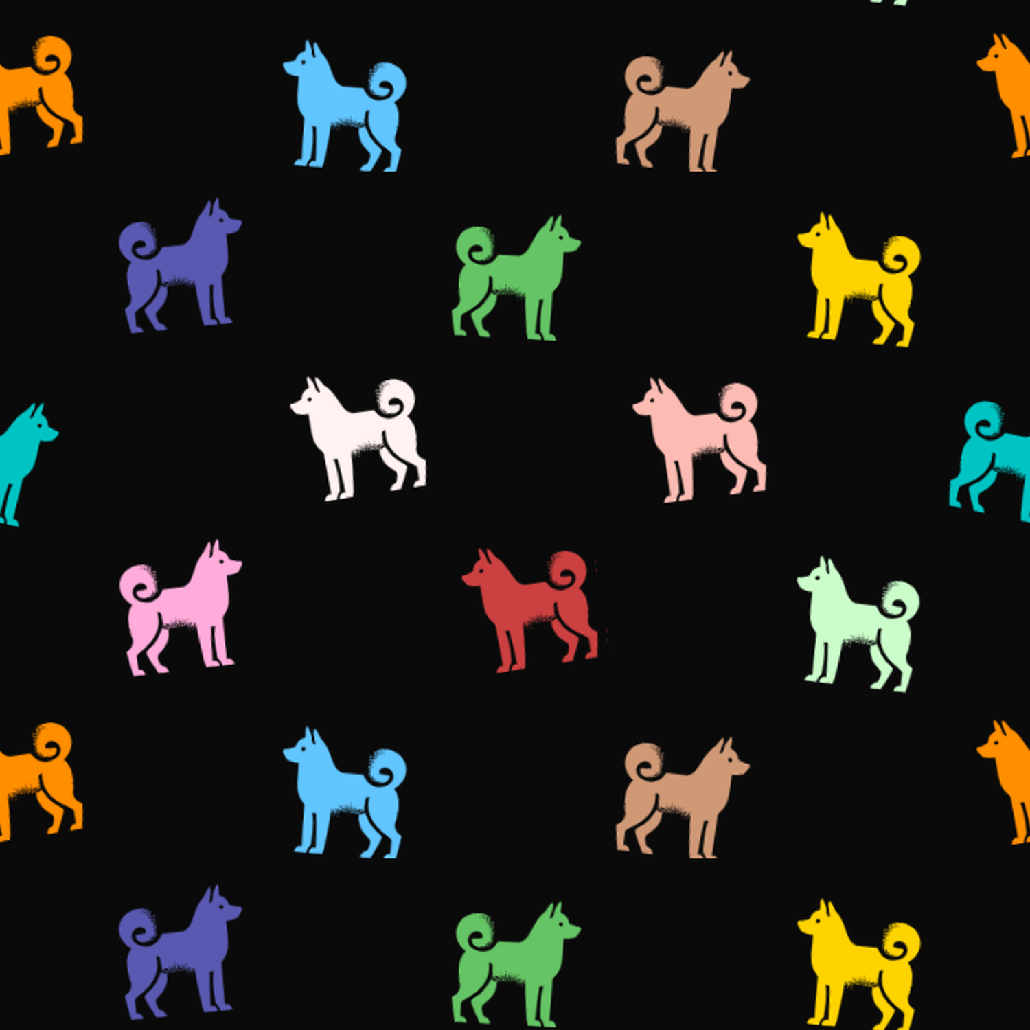 Multicolored American Eskimo Dog Pattern on a Dark Background