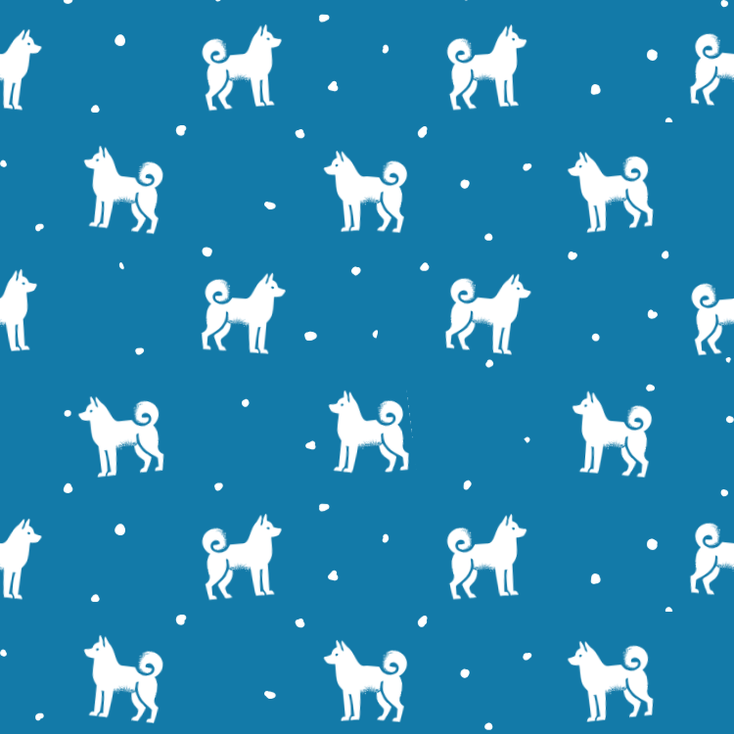 American Eskimo Dog and Dots on Blue