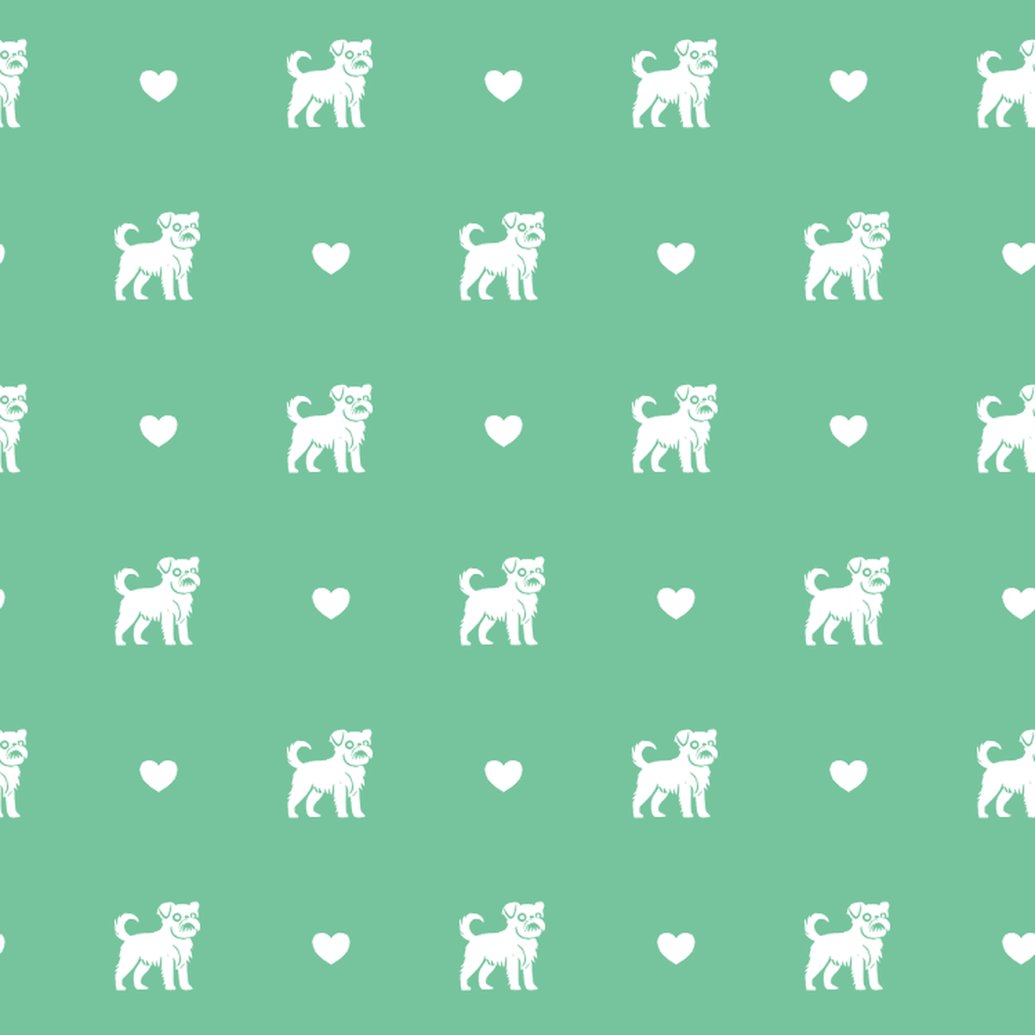 Brussels Griffon with Hearts on a Green Background