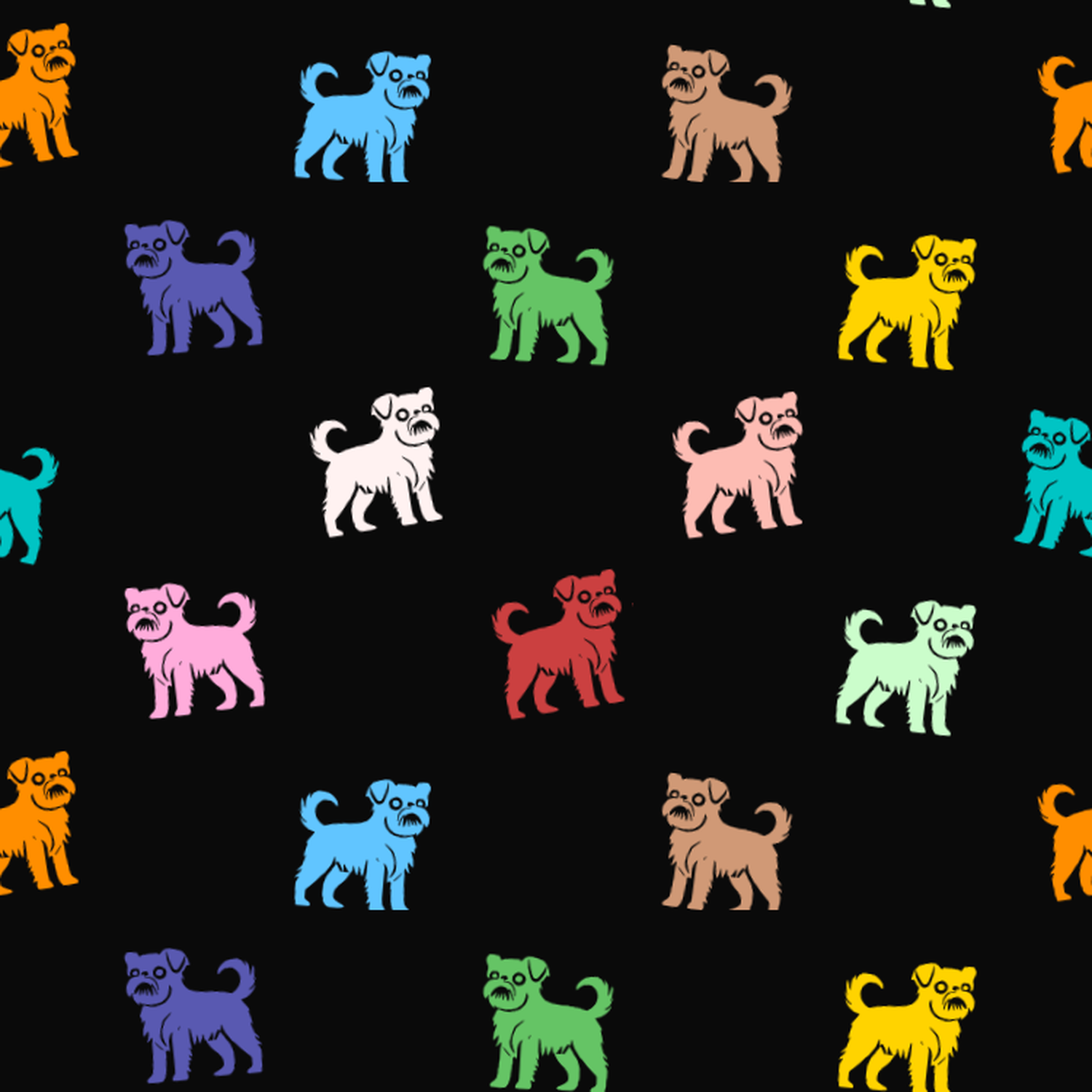 Multicolored Brussels Griffon Pattern on a Dark Background