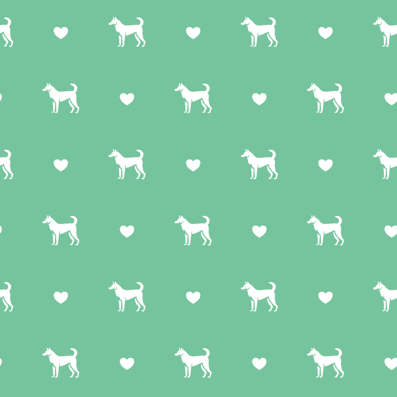 Canaan Dog with Hearts on a Green Background