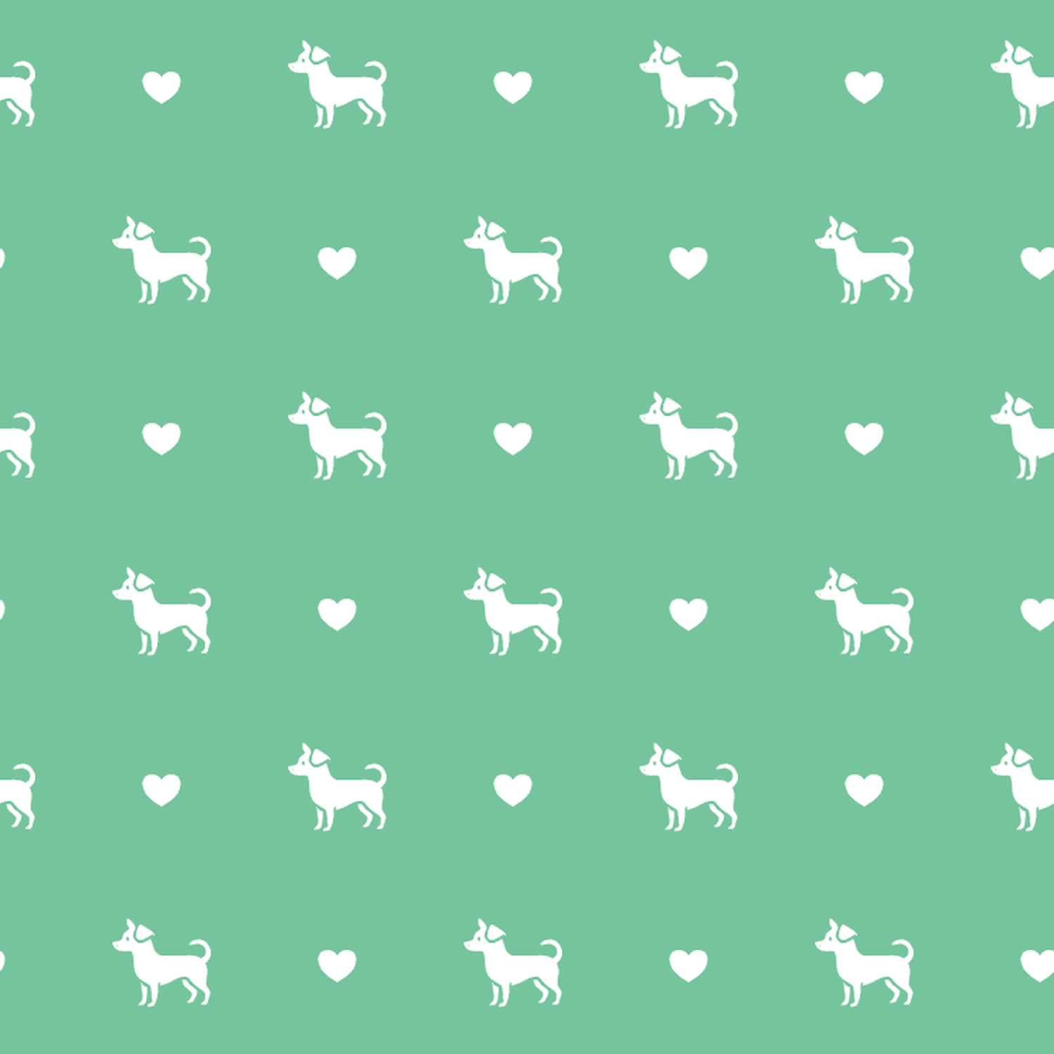 Chiweenie with Hearts on a Green Background