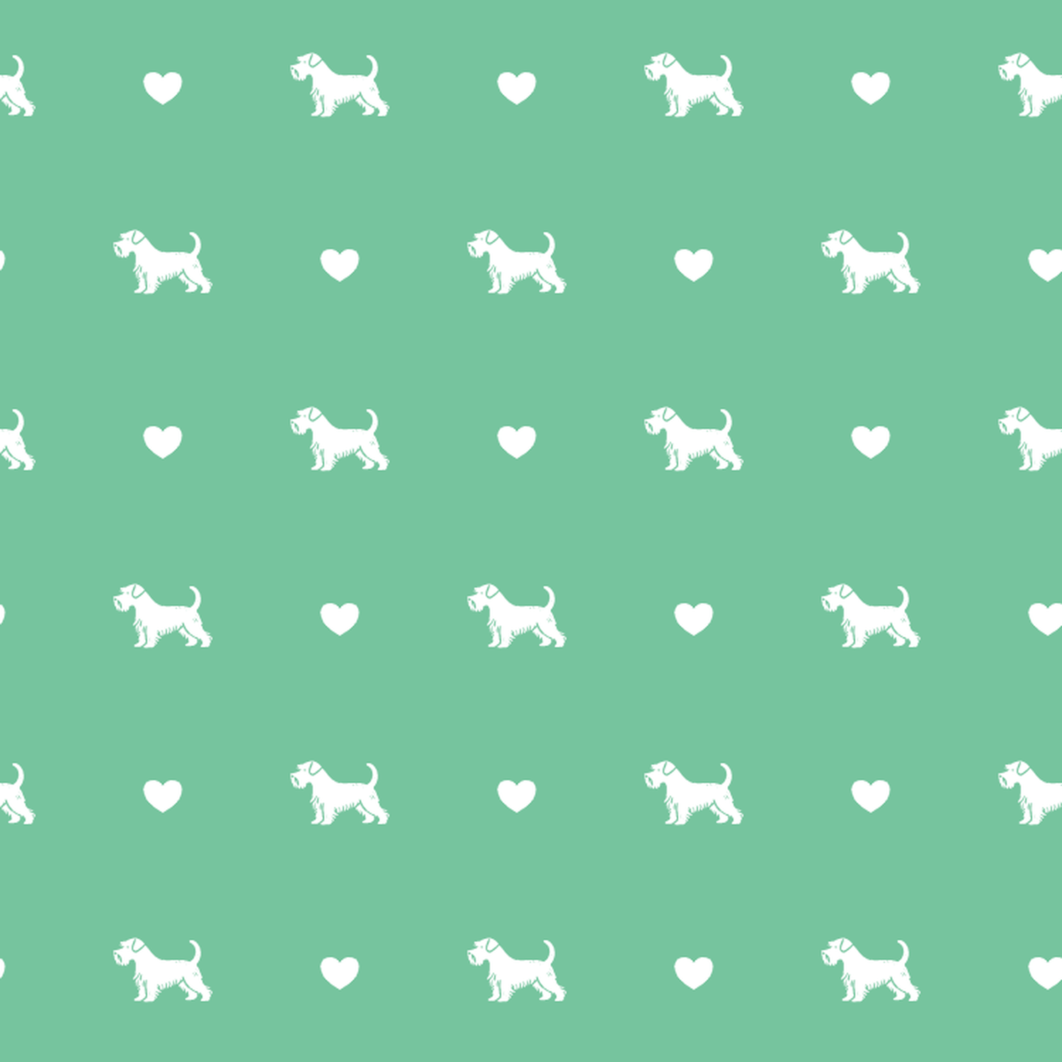 Dandie Dinmont Terrier with Hearts on a Green Background