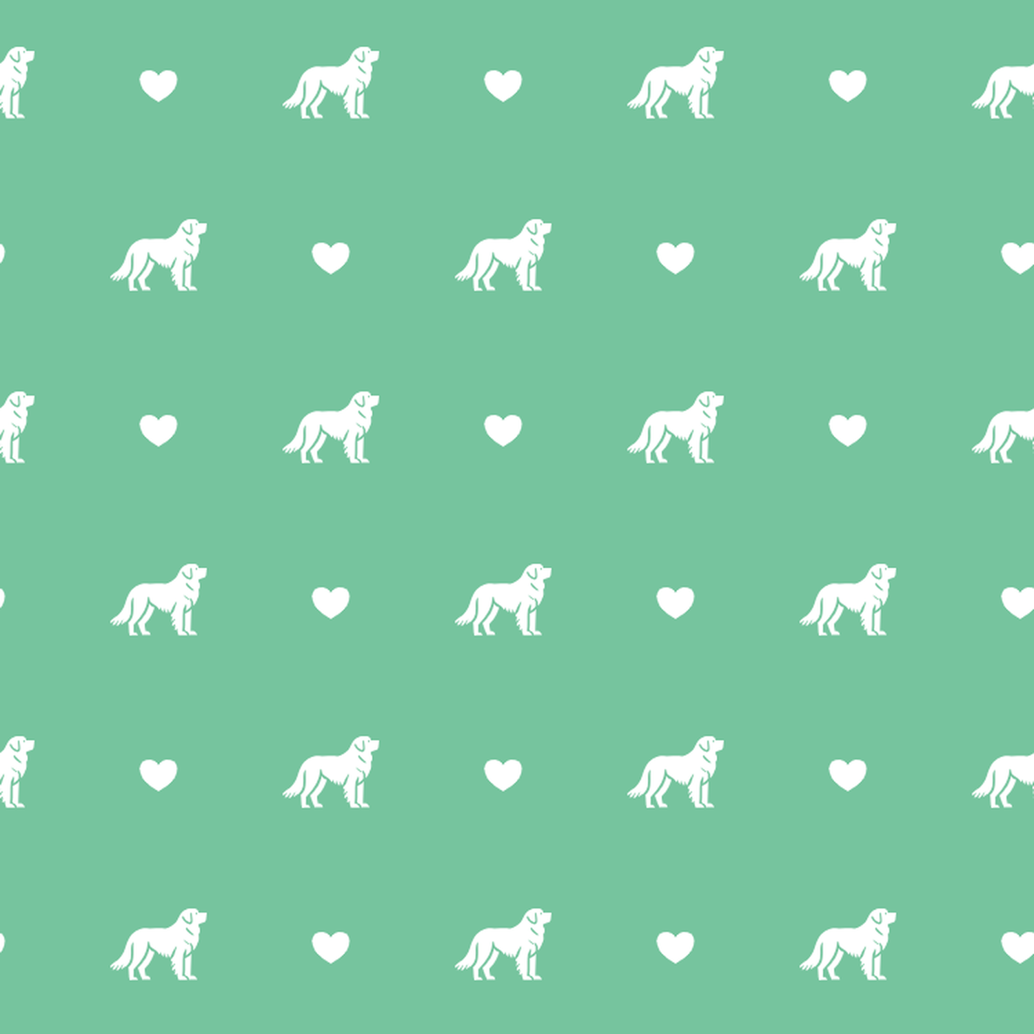 Great Pyrenees with Hearts on a Green Background