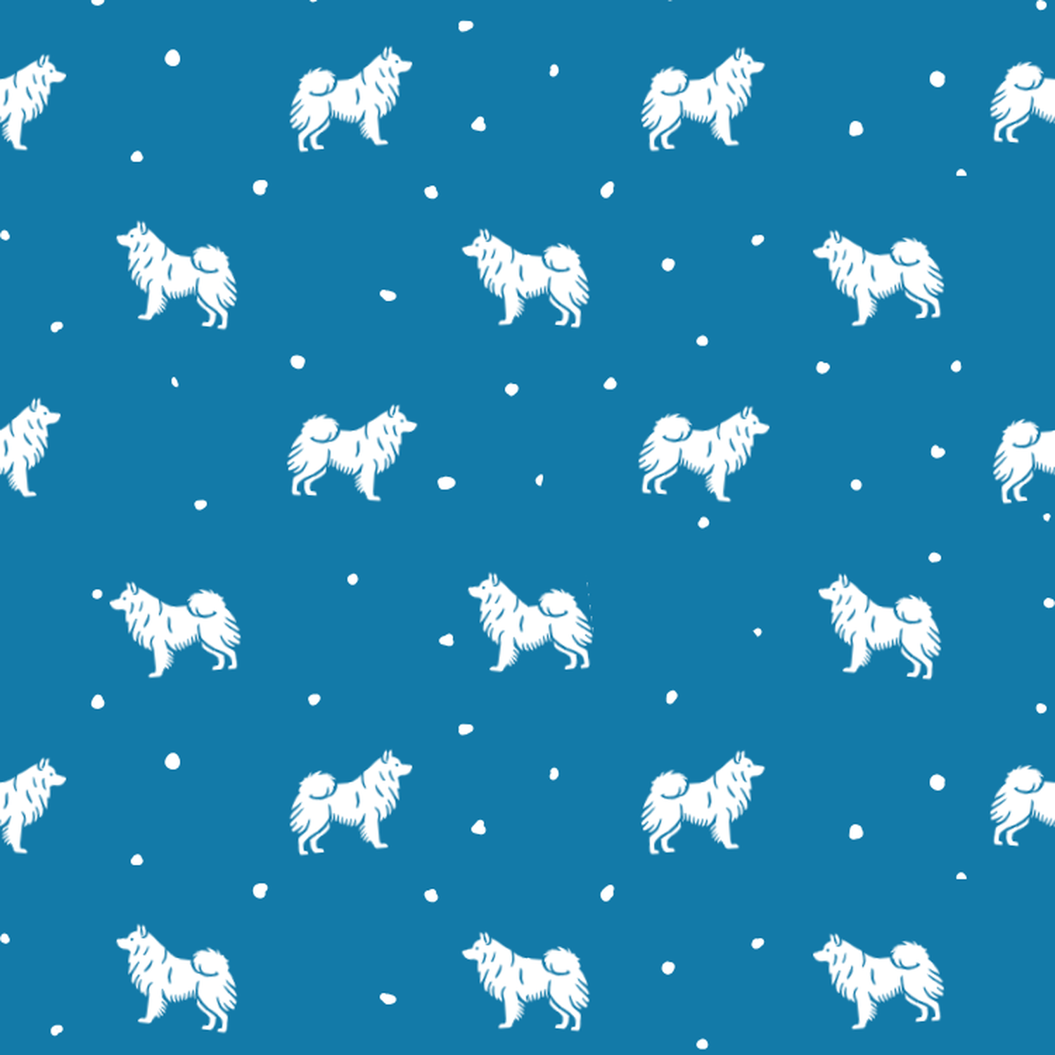 Keeshond and Dots on Blue
