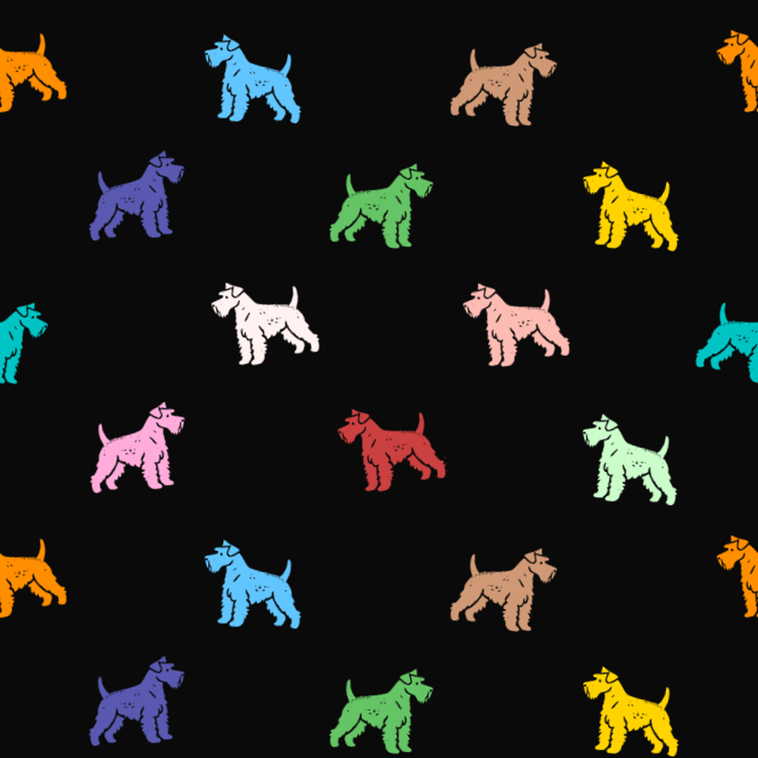 Multicolored Kerry Blue Terrier Pattern on a Dark Background