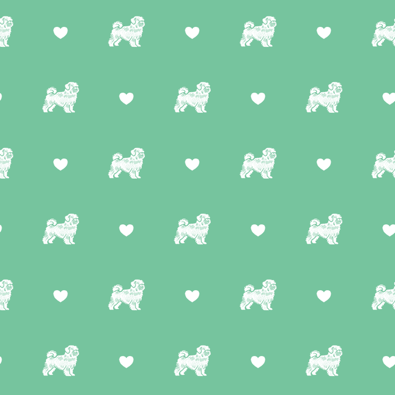 Lhasa Apso with Hearts on a Green Background