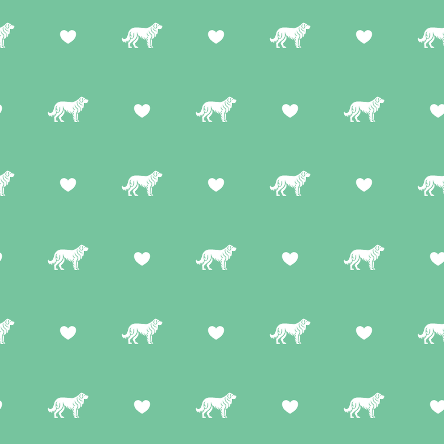 Maremmano-Abruzzese Sheepdog with Hearts on a Green Background