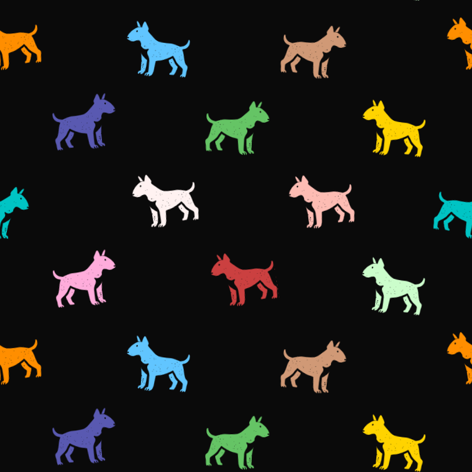 Multicolored Miniature Bull Terrier Pattern on a Dark Background