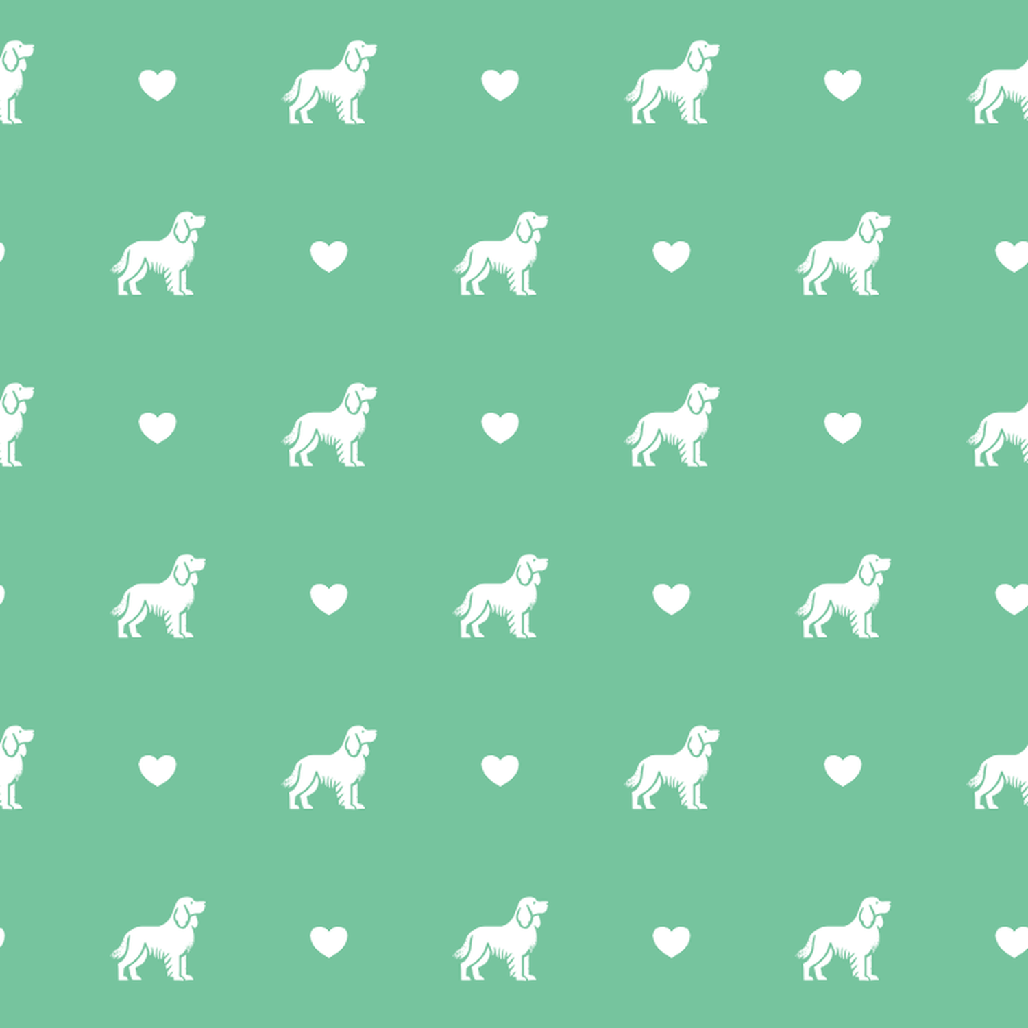 Picardy Spaniel with Hearts on a Green Background