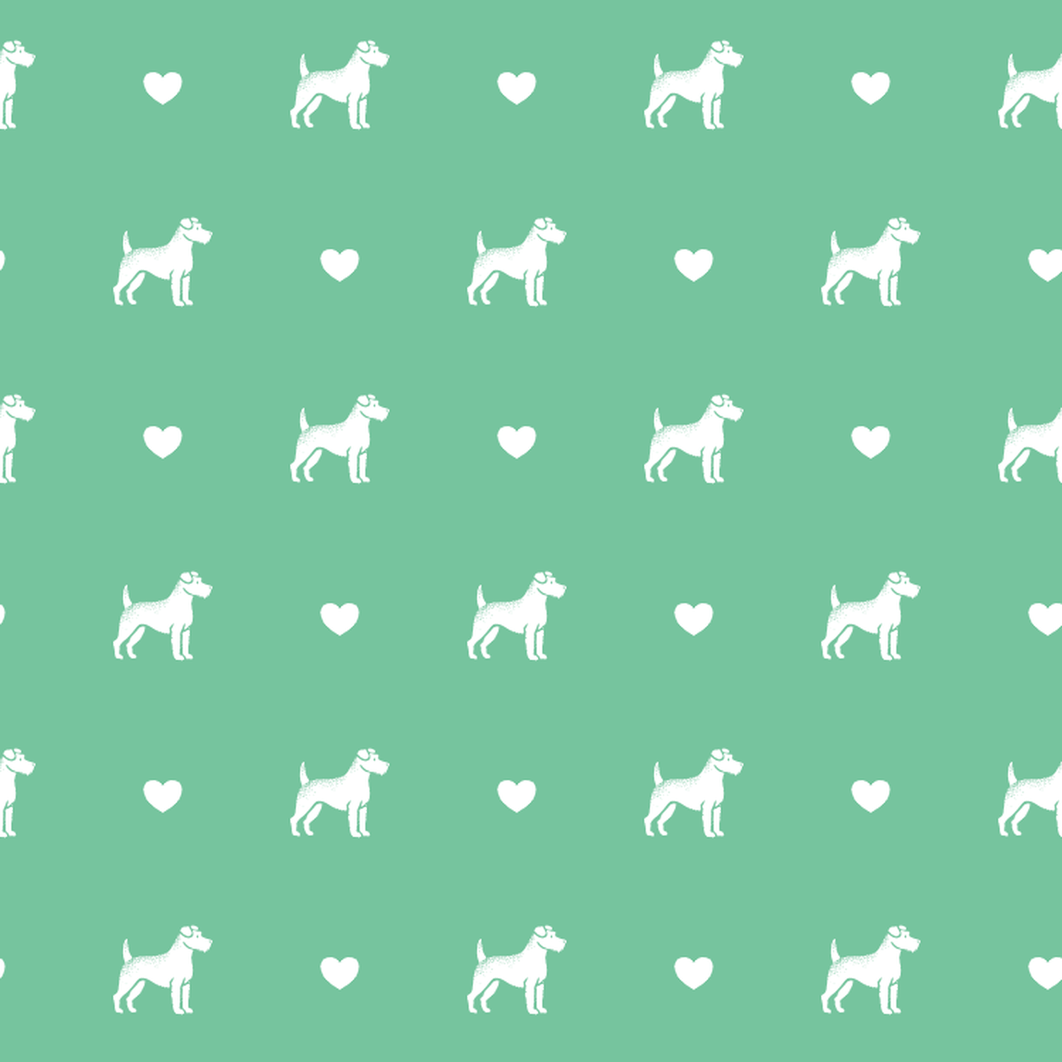 Russell Terrier with Hearts on a Green Background