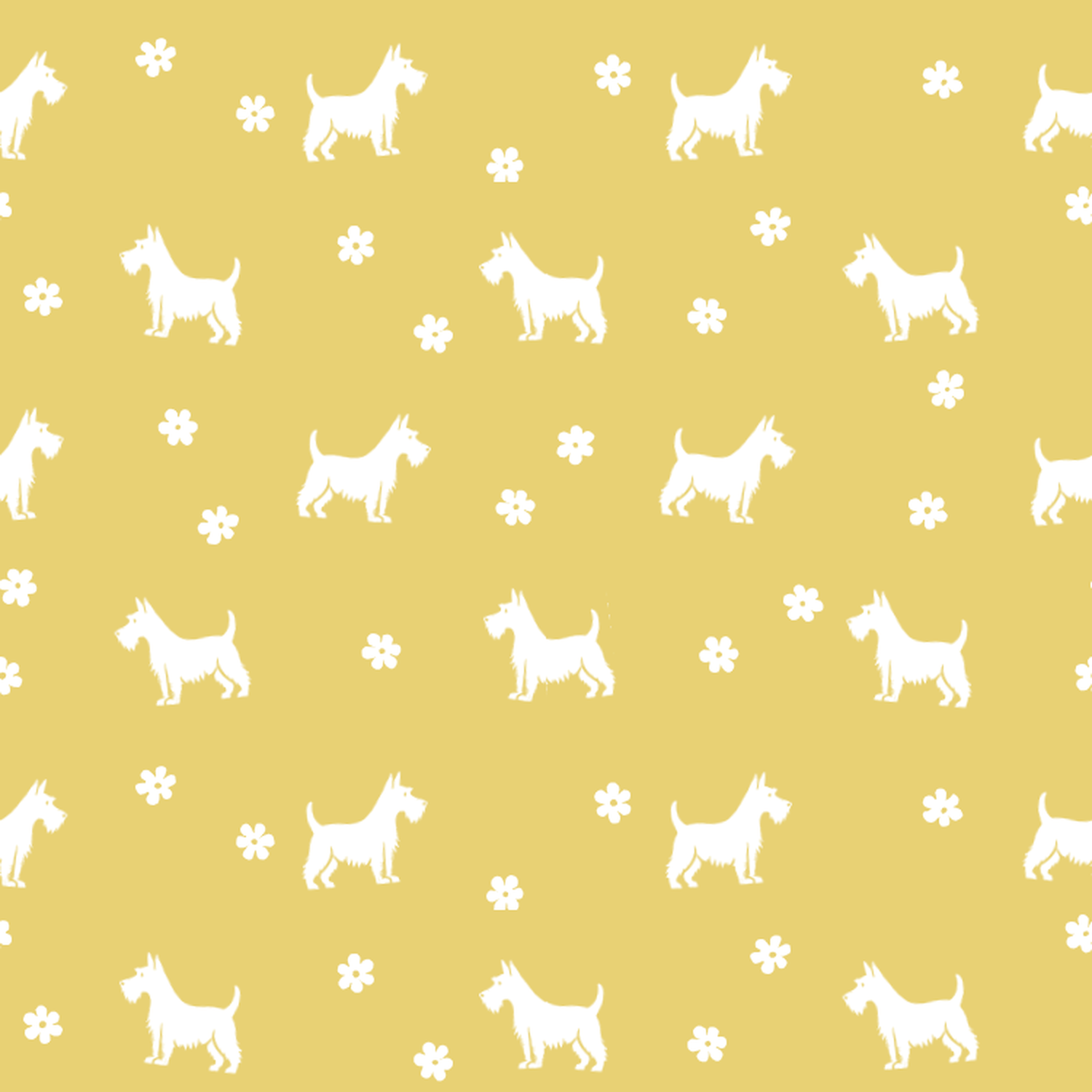 Scottish Terrier and Yellow Summer Flowers