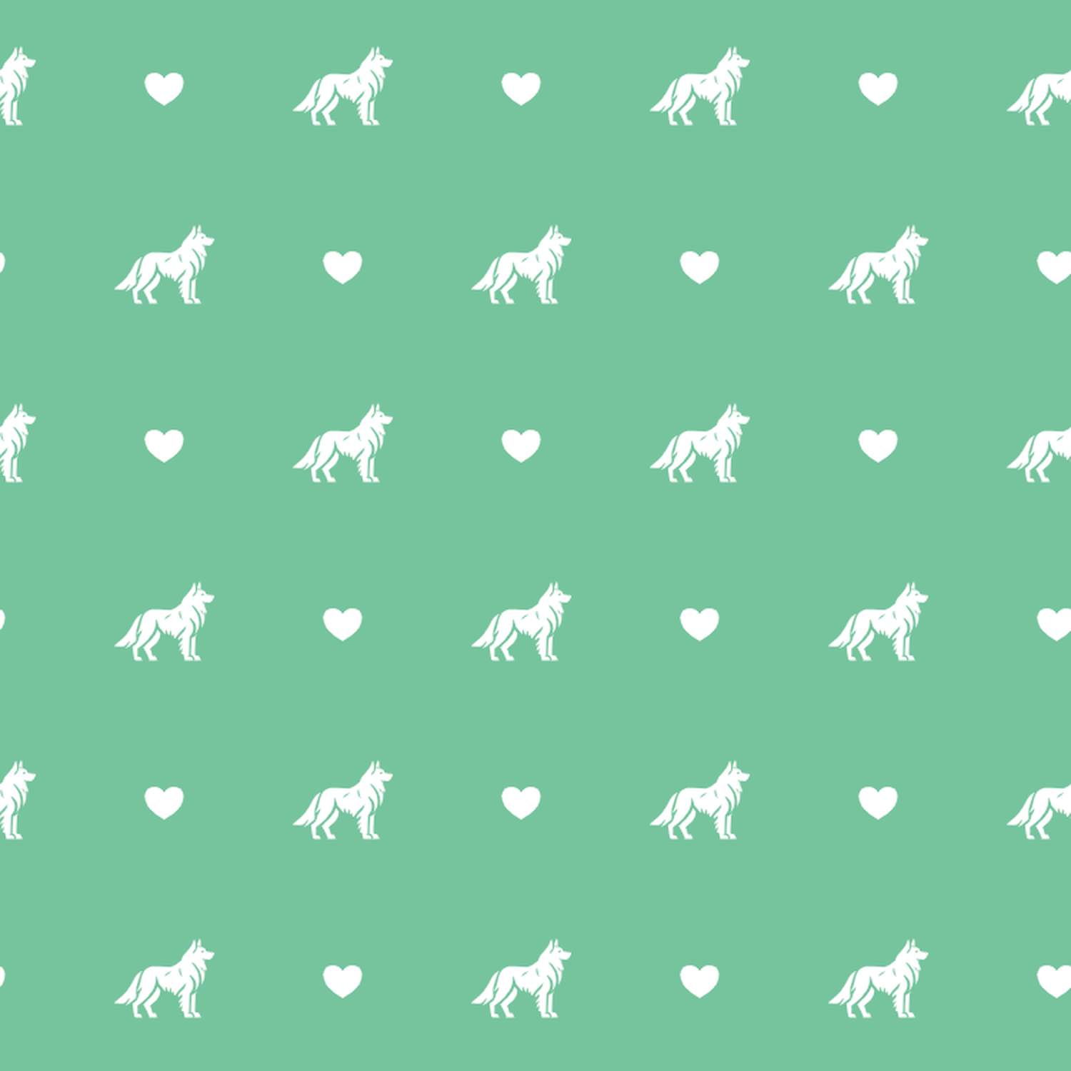 Shiloh Shepherd with Hearts on a Green Background