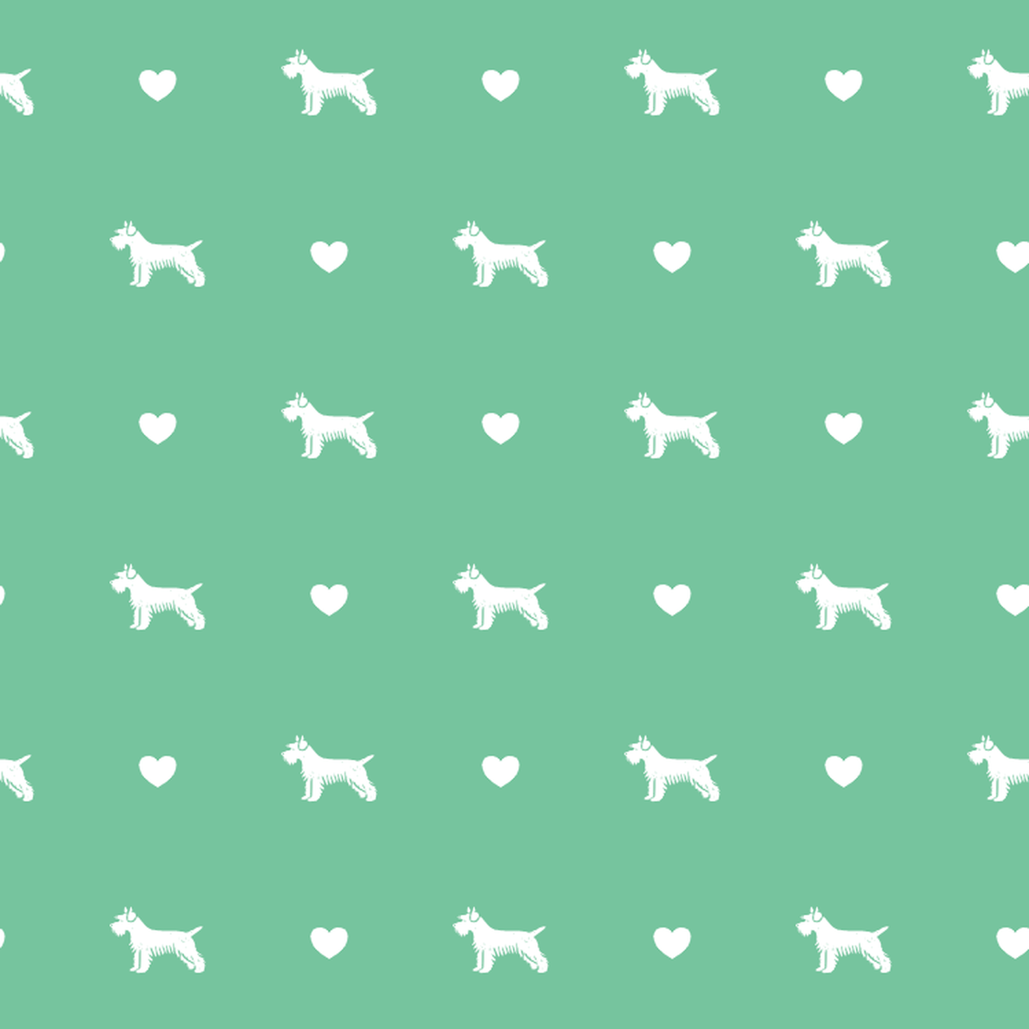 Silky Terrier with Hearts on a Green Background