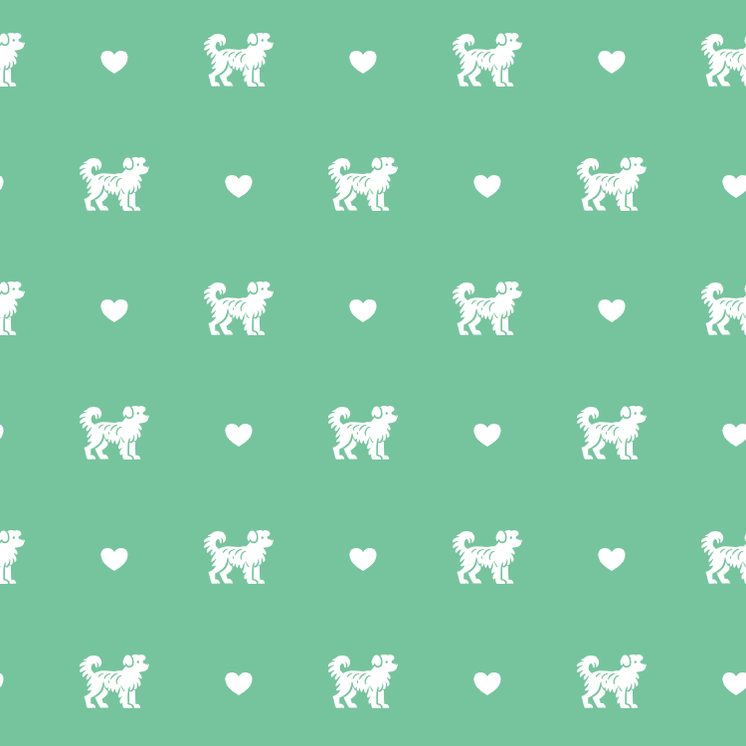 Small Greek domestic dog with Hearts on a Green Background